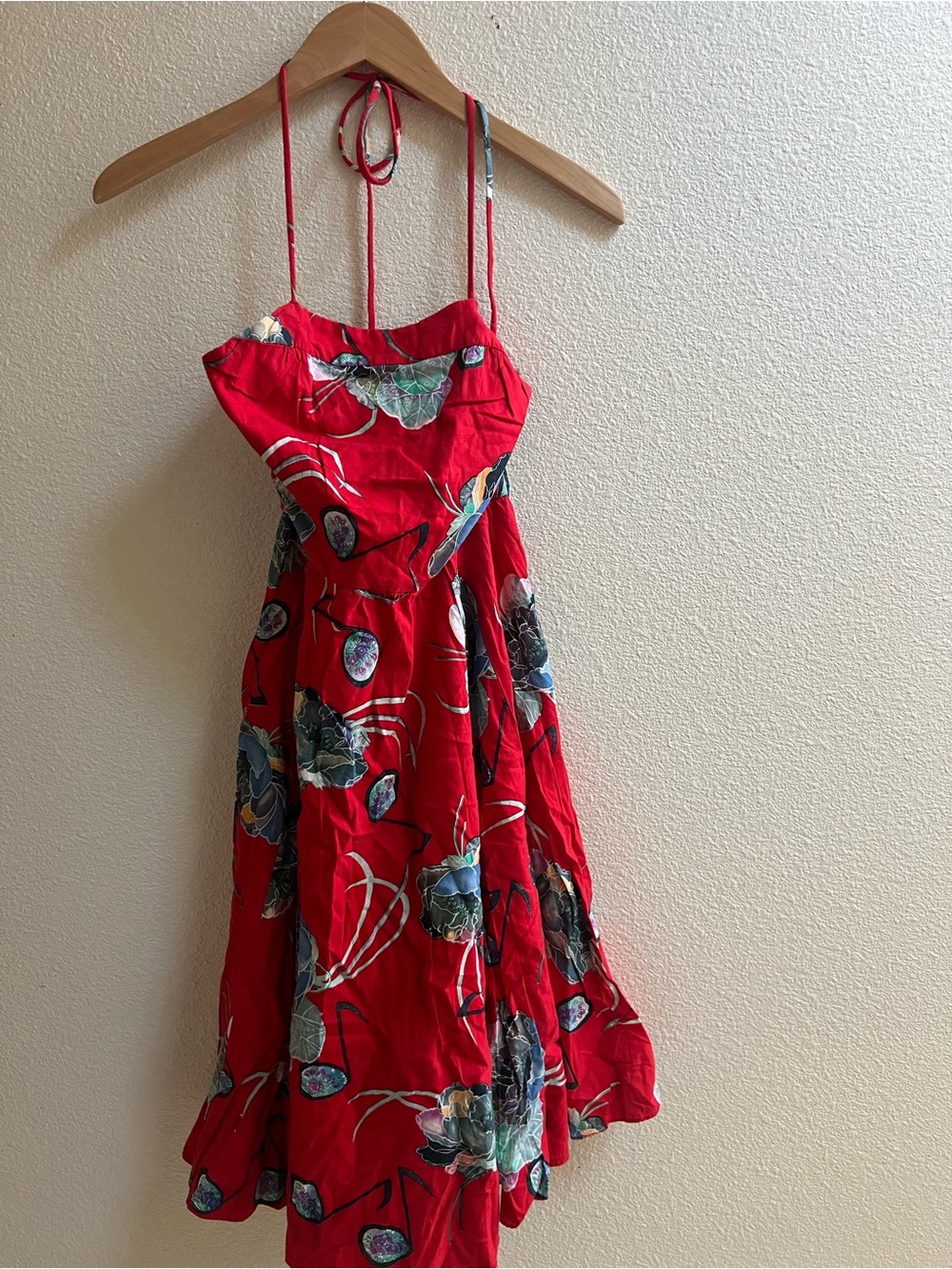 Red Floral Halter Dress